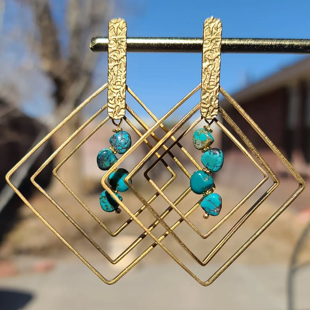 Turquoise Cascade-Gold Earrings