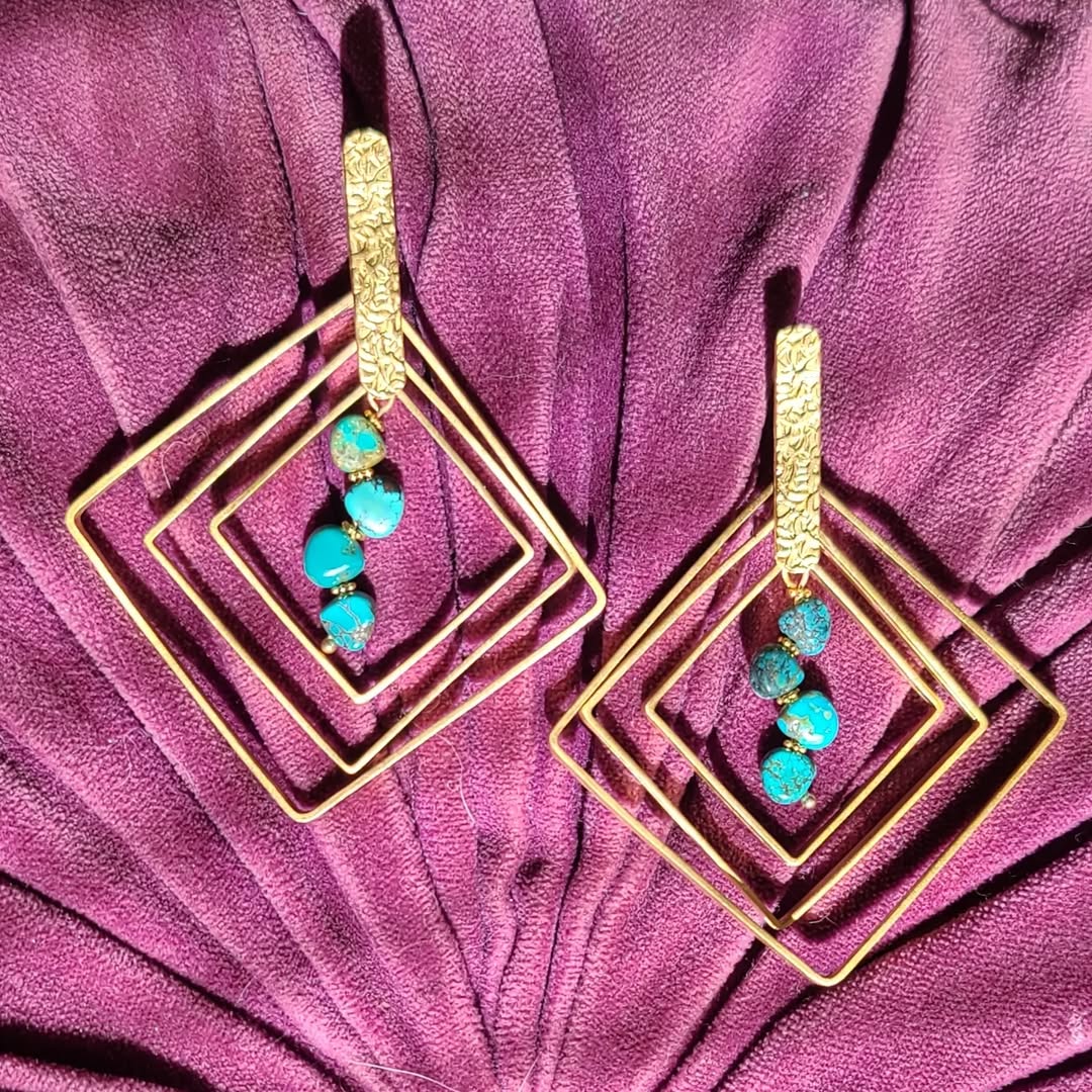 Turquoise Cascade-Gold Earrings Thumbnail 2